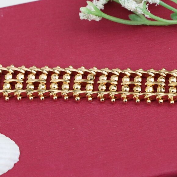 "Wide Rose Gold Plated Textured Bracelet with Elegant Bead Design, XPBL0891 - Picture 12 of 12